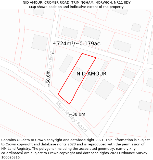 NID AMOUR, CROMER ROAD, TRIMINGHAM, NORWICH, NR11 8DY: Plot and title map