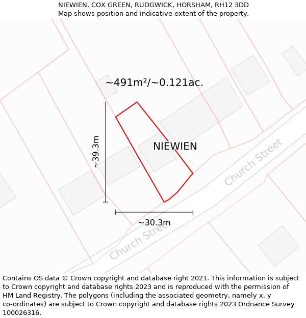 NIEWIEN, COX GREEN, RUDGWICK, HORSHAM, RH12 3DD: Plot and title map