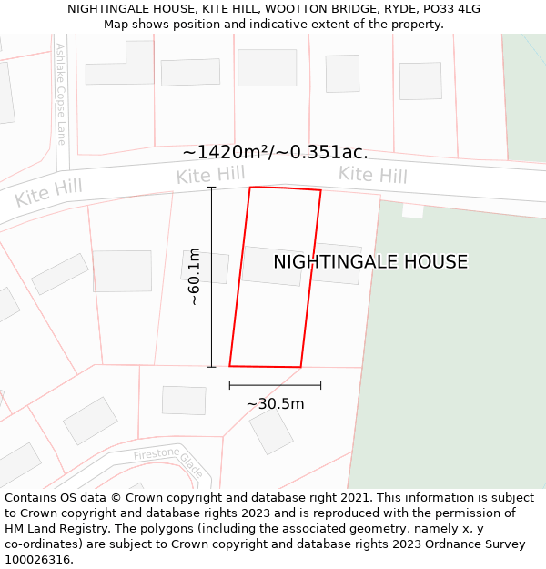NIGHTINGALE HOUSE, KITE HILL, WOOTTON BRIDGE, RYDE, PO33 4LG: Plot and title map