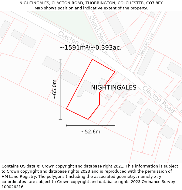 NIGHTINGALES, CLACTON ROAD, THORRINGTON, COLCHESTER, CO7 8EY: Plot and title map