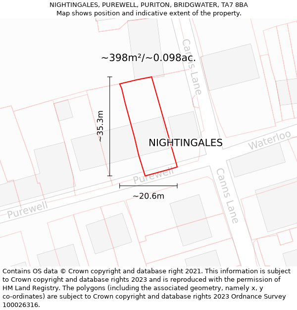 NIGHTINGALES, PUREWELL, PURITON, BRIDGWATER, TA7 8BA: Plot and title map