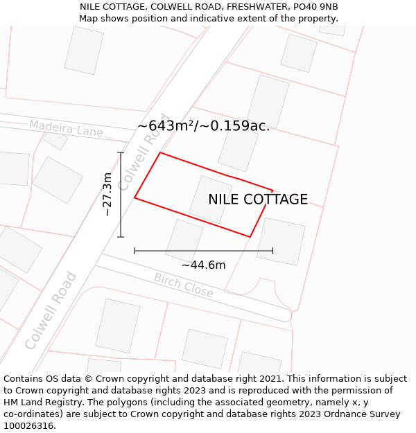 NILE COTTAGE, COLWELL ROAD, FRESHWATER, PO40 9NB: Plot and title map