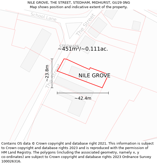 NILE GROVE, THE STREET, STEDHAM, MIDHURST, GU29 0NG: Plot and title map