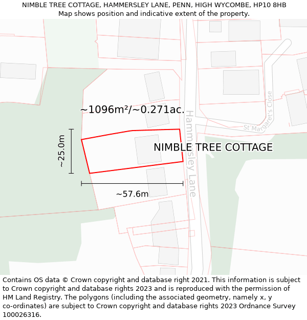 NIMBLE TREE COTTAGE, HAMMERSLEY LANE, PENN, HIGH WYCOMBE, HP10 8HB: Plot and title map