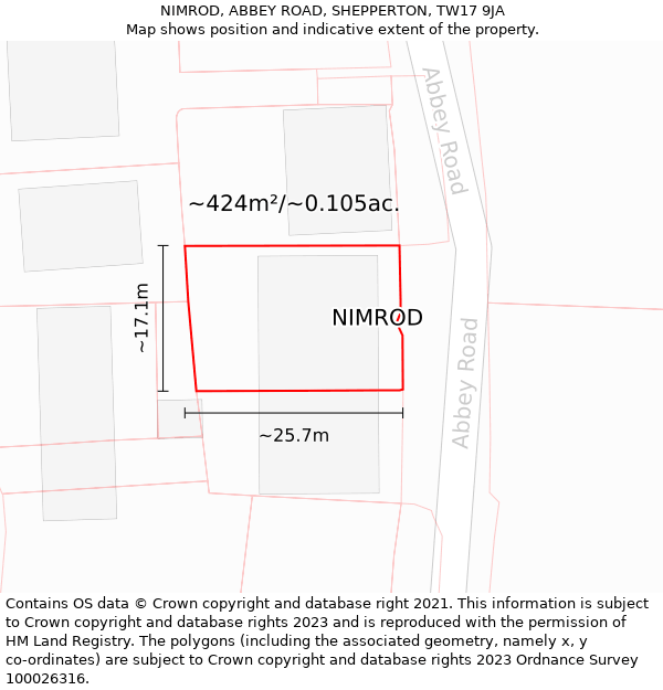 NIMROD, ABBEY ROAD, SHEPPERTON, TW17 9JA: Plot and title map