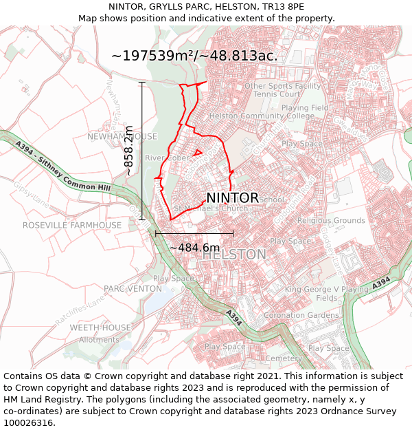 NINTOR, GRYLLS PARC, HELSTON, TR13 8PE: Plot and title map