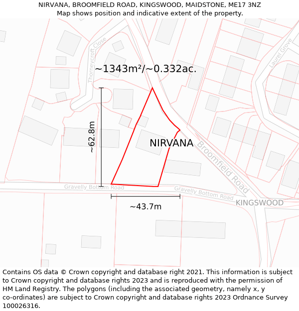 NIRVANA, BROOMFIELD ROAD, KINGSWOOD, MAIDSTONE, ME17 3NZ: Plot and title map