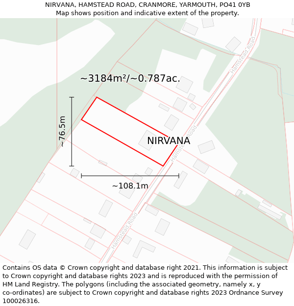 NIRVANA, HAMSTEAD ROAD, CRANMORE, YARMOUTH, PO41 0YB: Plot and title map