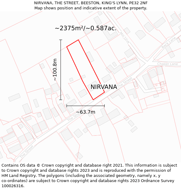NIRVANA, THE STREET, BEESTON, KING'S LYNN, PE32 2NF: Plot and title map