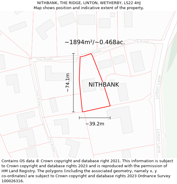 NITHBANK, THE RIDGE, LINTON, WETHERBY, LS22 4HJ: Plot and title map