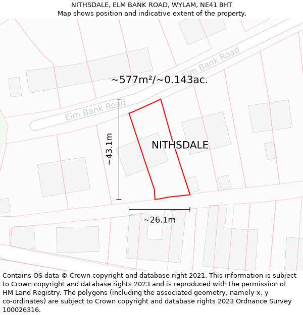 NITHSDALE, ELM BANK ROAD, WYLAM, NE41 8HT: Plot and title map