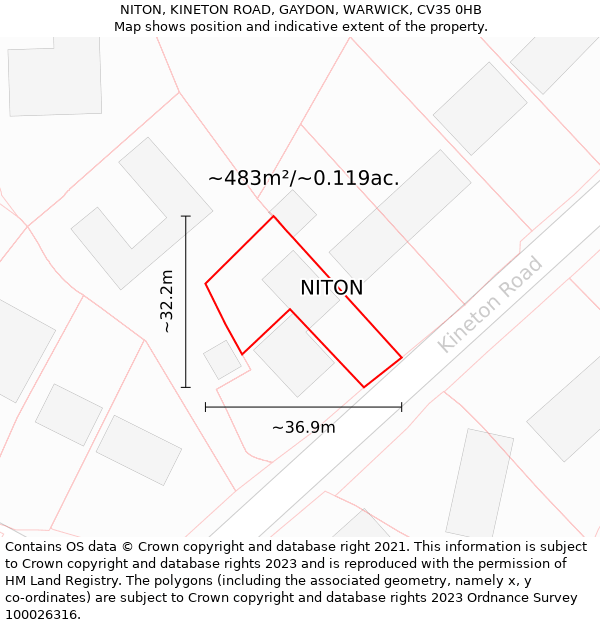 NITON, KINETON ROAD, GAYDON, WARWICK, CV35 0HB: Plot and title map