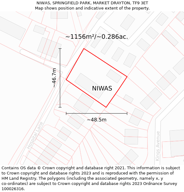 NIWAS, SPRINGFIELD PARK, MARKET DRAYTON, TF9 3ET: Plot and title map