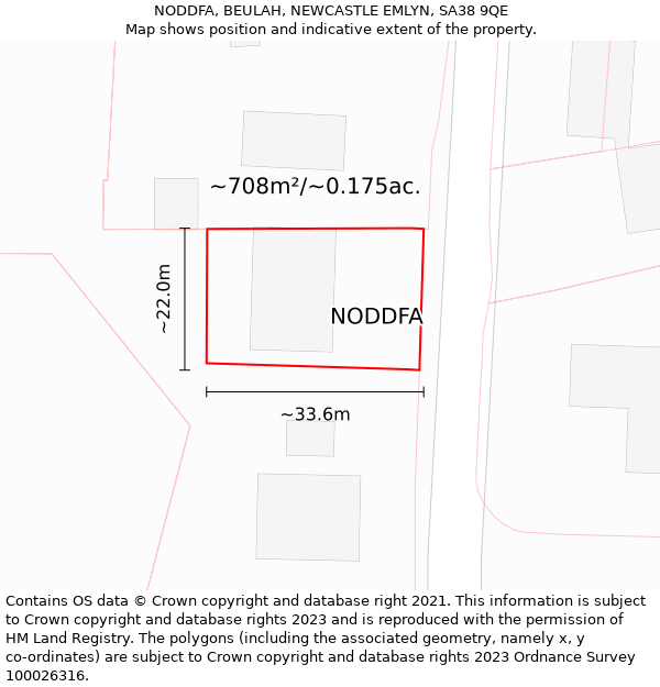 NODDFA, BEULAH, NEWCASTLE EMLYN, SA38 9QE: Plot and title map