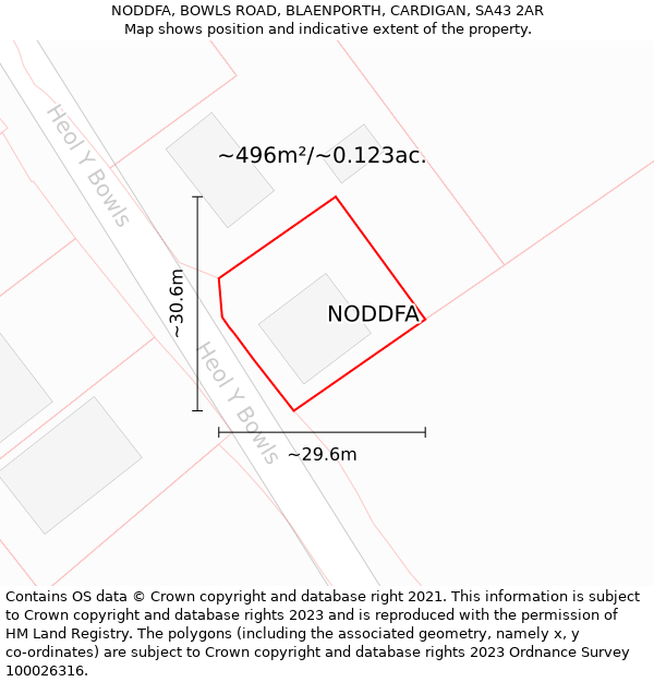 NODDFA, BOWLS ROAD, BLAENPORTH, CARDIGAN, SA43 2AR: Plot and title map