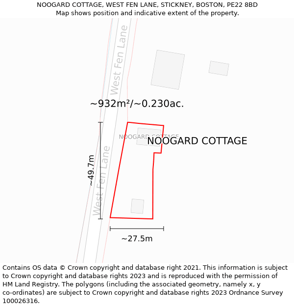 NOOGARD COTTAGE, WEST FEN LANE, STICKNEY, BOSTON, PE22 8BD: Plot and title map