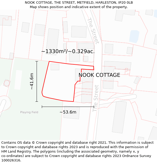 NOOK COTTAGE, THE STREET, METFIELD, HARLESTON, IP20 0LB: Plot and title map