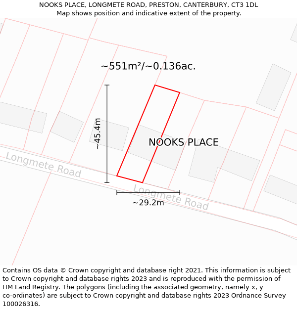 NOOKS PLACE, LONGMETE ROAD, PRESTON, CANTERBURY, CT3 1DL: Plot and title map