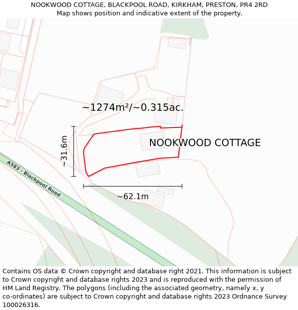 NOOKWOOD COTTAGE, BLACKPOOL ROAD, KIRKHAM, PRESTON, PR4 2RD: Plot and title map