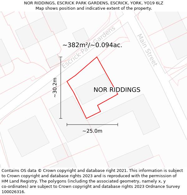 NOR RIDDINGS, ESCRICK PARK GARDENS, ESCRICK, YORK, YO19 6LZ: Plot and title map