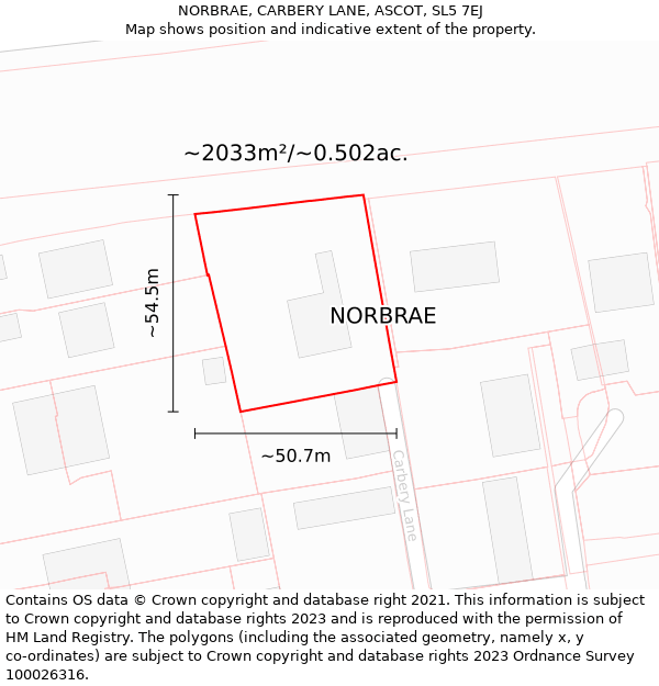 NORBRAE, CARBERY LANE, ASCOT, SL5 7EJ: Plot and title map