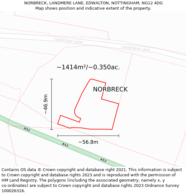 NORBRECK, LANDMERE LANE, EDWALTON, NOTTINGHAM, NG12 4DG: Plot and title map