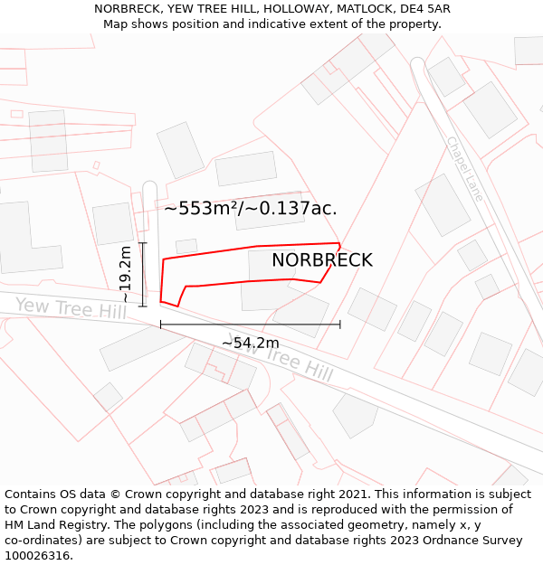 NORBRECK, YEW TREE HILL, HOLLOWAY, MATLOCK, DE4 5AR: Plot and title map