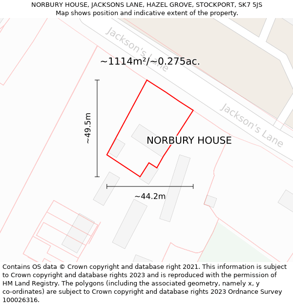 NORBURY HOUSE, JACKSONS LANE, HAZEL GROVE, STOCKPORT, SK7 5JS: Plot and title map