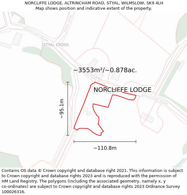 NORCLIFFE LODGE, ALTRINCHAM ROAD, STYAL, WILMSLOW, SK9 4LH: Plot and title map
