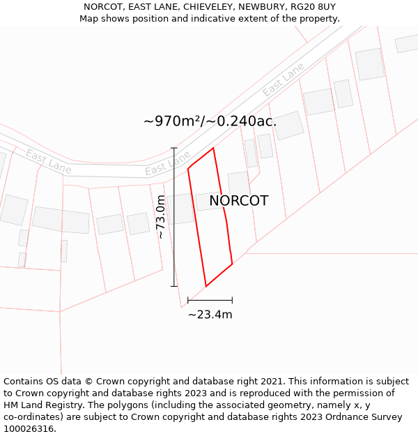 NORCOT, EAST LANE, CHIEVELEY, NEWBURY, RG20 8UY: Plot and title map