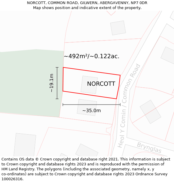 NORCOTT, COMMON ROAD, GILWERN, ABERGAVENNY, NP7 0DR: Plot and title map