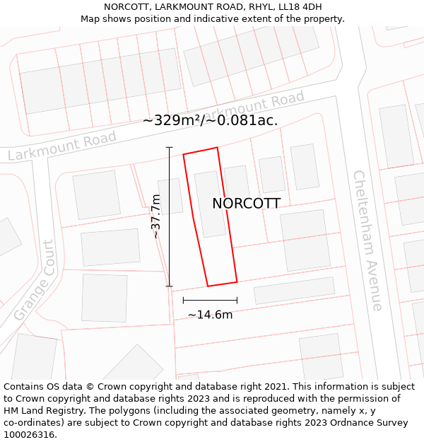 NORCOTT, LARKMOUNT ROAD, RHYL, LL18 4DH: Plot and title map