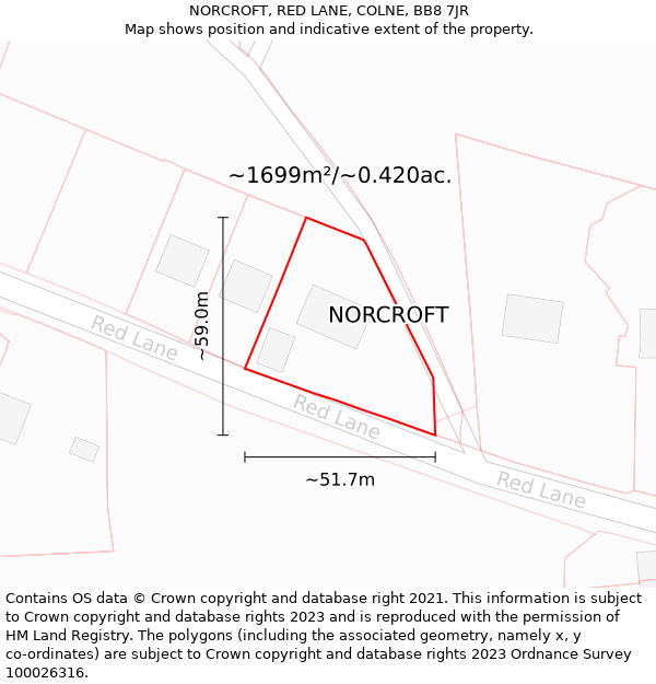 NORCROFT, RED LANE, COLNE, BB8 7JR: Plot and title map
