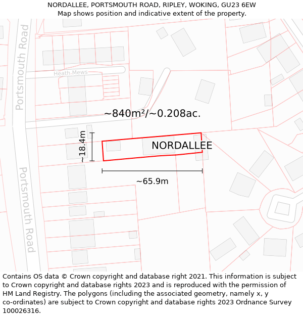NORDALLEE, PORTSMOUTH ROAD, RIPLEY, WOKING, GU23 6EW: Plot and title map