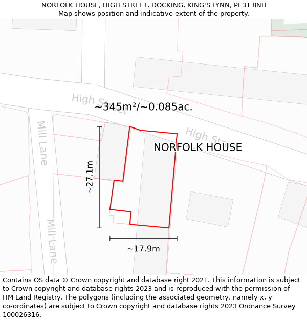 NORFOLK HOUSE, HIGH STREET, DOCKING, KING'S LYNN, PE31 8NH: Plot and title map