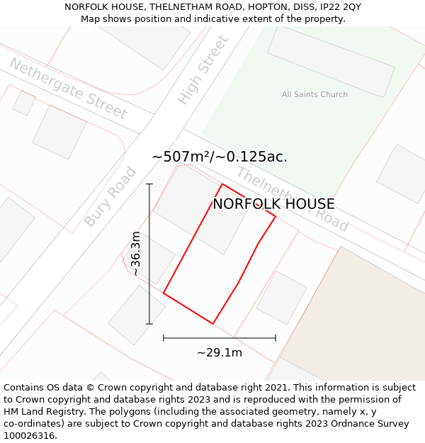 NORFOLK HOUSE, THELNETHAM ROAD, HOPTON, DISS, IP22 2QY: Plot and title map