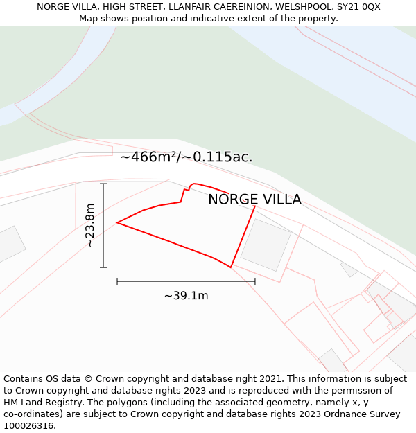 NORGE VILLA, HIGH STREET, LLANFAIR CAEREINION, WELSHPOOL, SY21 0QX: Plot and title map