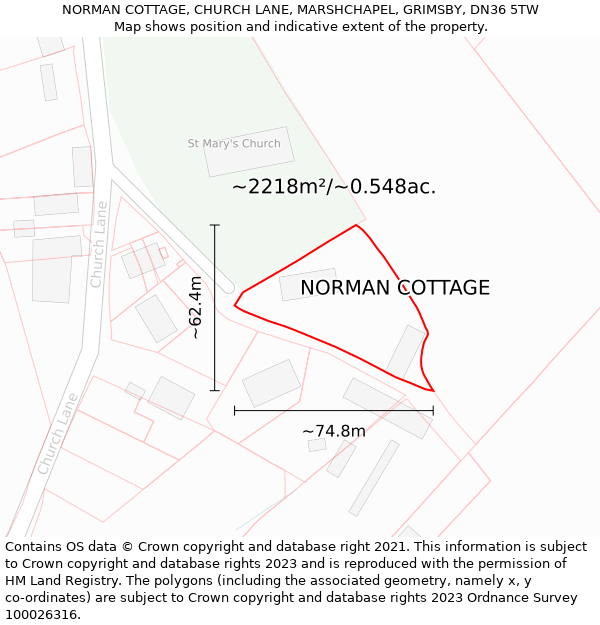 NORMAN COTTAGE, CHURCH LANE, MARSHCHAPEL, GRIMSBY, DN36 5TW: Plot and title map