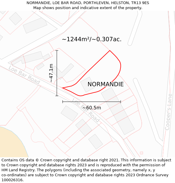 NORMANDIE, LOE BAR ROAD, PORTHLEVEN, HELSTON, TR13 9ES: Plot and title map