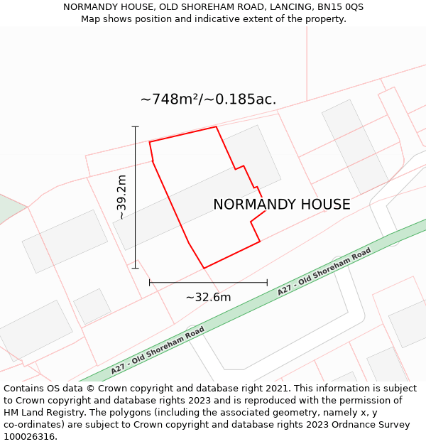 NORMANDY HOUSE, OLD SHOREHAM ROAD, LANCING, BN15 0QS: Plot and title map