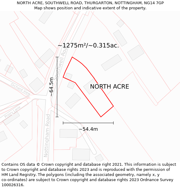 NORTH ACRE, SOUTHWELL ROAD, THURGARTON, NOTTINGHAM, NG14 7GP: Plot and title map