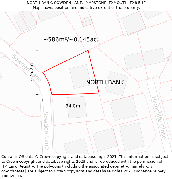 NORTH BANK, SOWDEN LANE, LYMPSTONE, EXMOUTH, EX8 5HE: Plot and title map