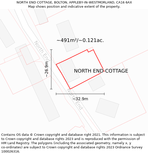 NORTH END COTTAGE, BOLTON, APPLEBY-IN-WESTMORLAND, CA16 6AX: Plot and title map
