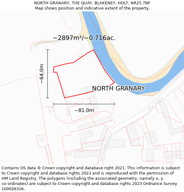 NORTH GRANARY, THE QUAY, BLAKENEY, HOLT, NR25 7NF: Plot and title map