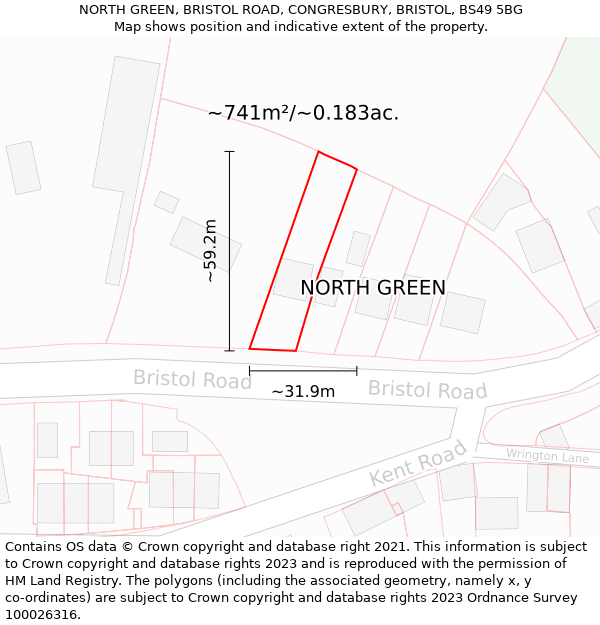 NORTH GREEN, BRISTOL ROAD, CONGRESBURY, BRISTOL, BS49 5BG: Plot and title map