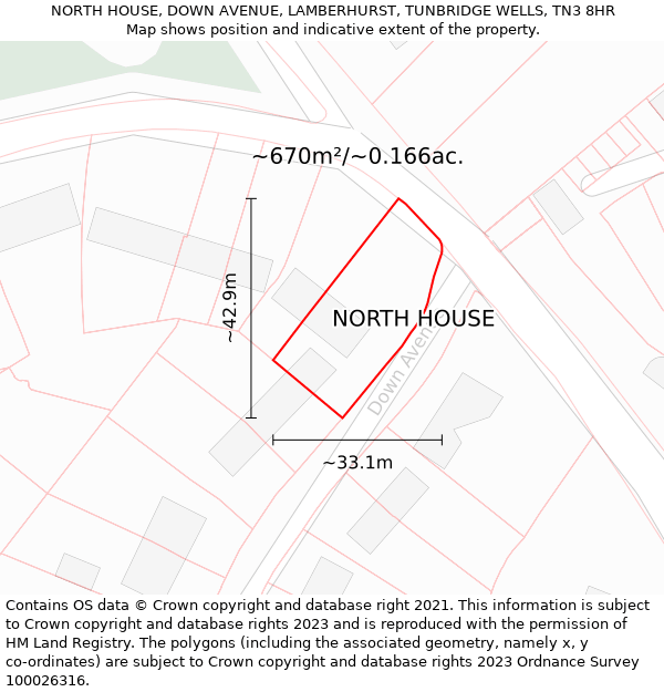 NORTH HOUSE, DOWN AVENUE, LAMBERHURST, TUNBRIDGE WELLS, TN3 8HR: Plot and title map