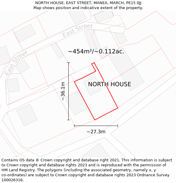 NORTH HOUSE, EAST STREET, MANEA, MARCH, PE15 0JJ: Plot and title map