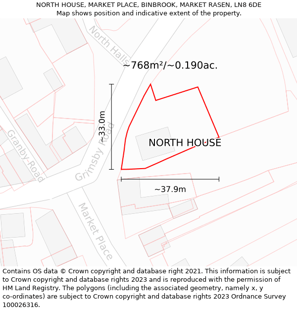 NORTH HOUSE, MARKET PLACE, BINBROOK, MARKET RASEN, LN8 6DE: Plot and title map