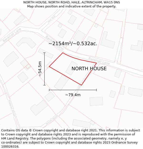 NORTH HOUSE, NORTH ROAD, HALE, ALTRINCHAM, WA15 0NS: Plot and title map