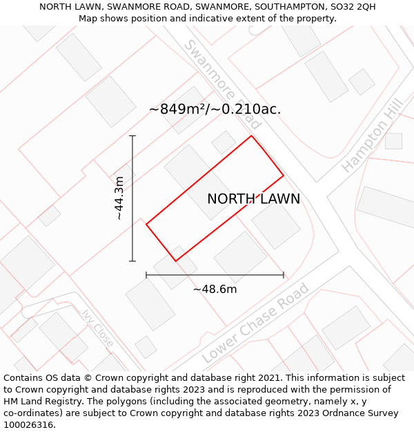 NORTH LAWN, SWANMORE ROAD, SWANMORE, SOUTHAMPTON, SO32 2QH: Plot and title map